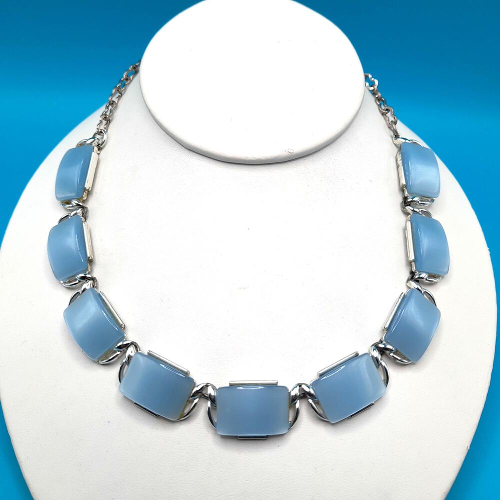 Vintage Moonglow Light Blue Necklace, Silver Tone, 1950s Vintage Jewelry
